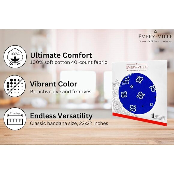 Women's Royal Blue Cotton Bandana Large Cowgirl Handkerchief Headband Scarf - Picture 2 of 7